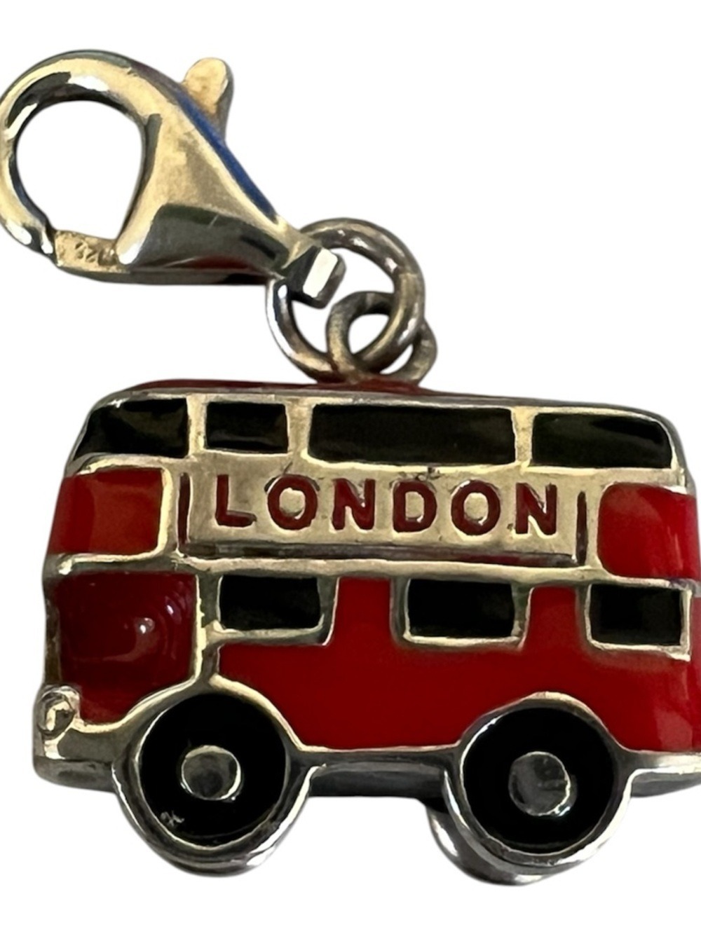 ENAMEL DOUBLE DECKER LONDON BUS CHARM IN STERLING SILVER - Picture 2 of 3